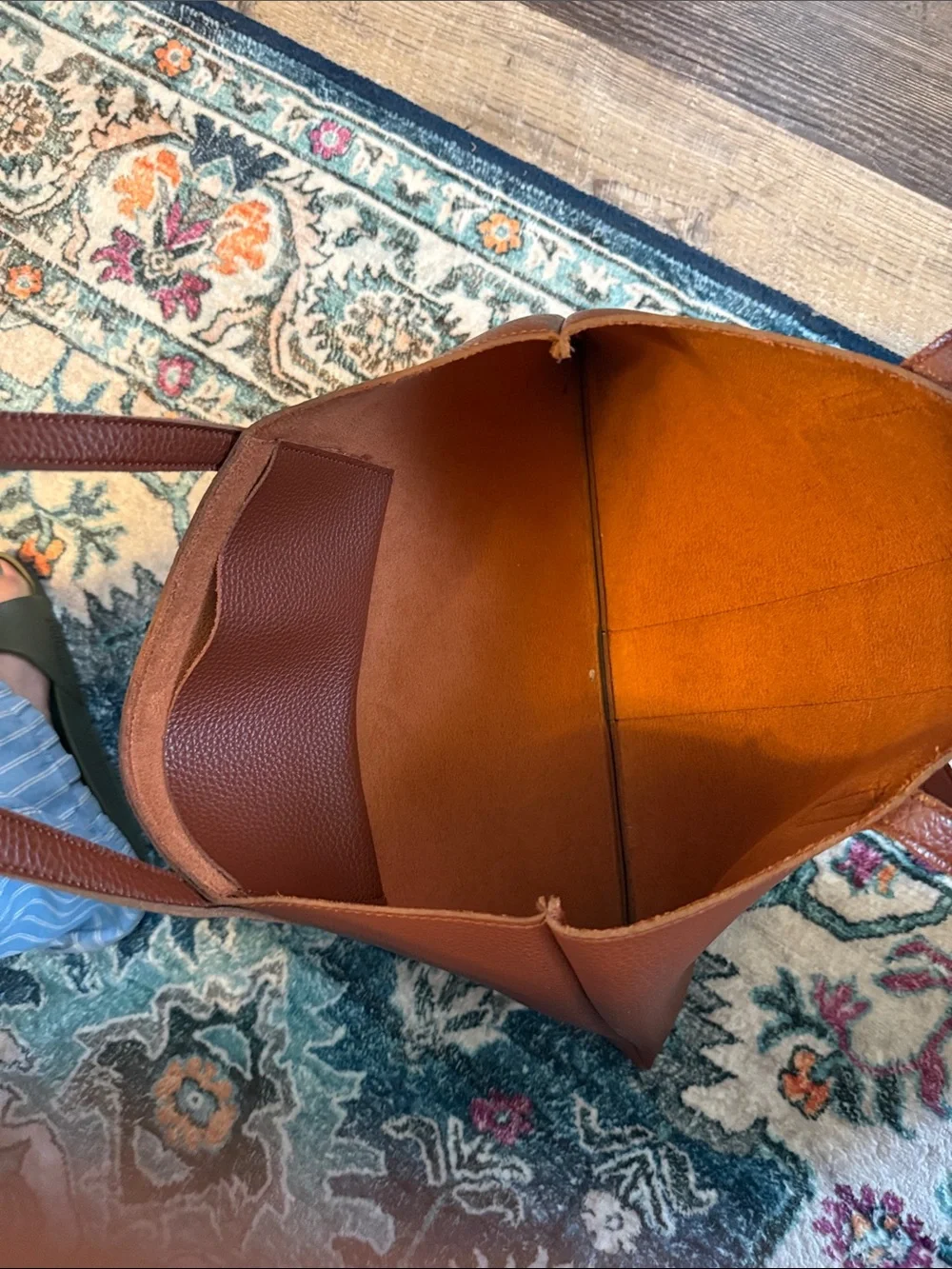 Vince Camuto Leather Tote Bag with Black Stripe - Brown